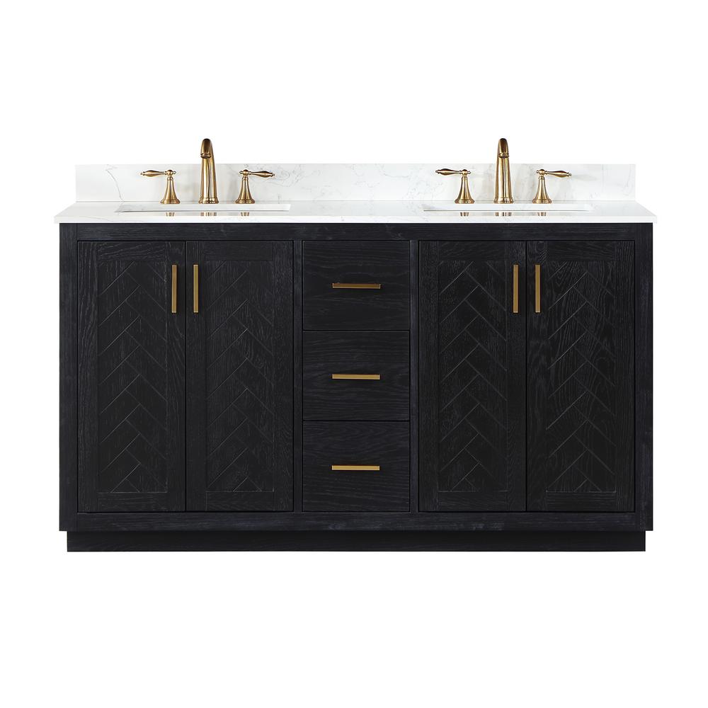 60" Double Bathroom Vanity Set in Black Oak without Mirror. Picture 1