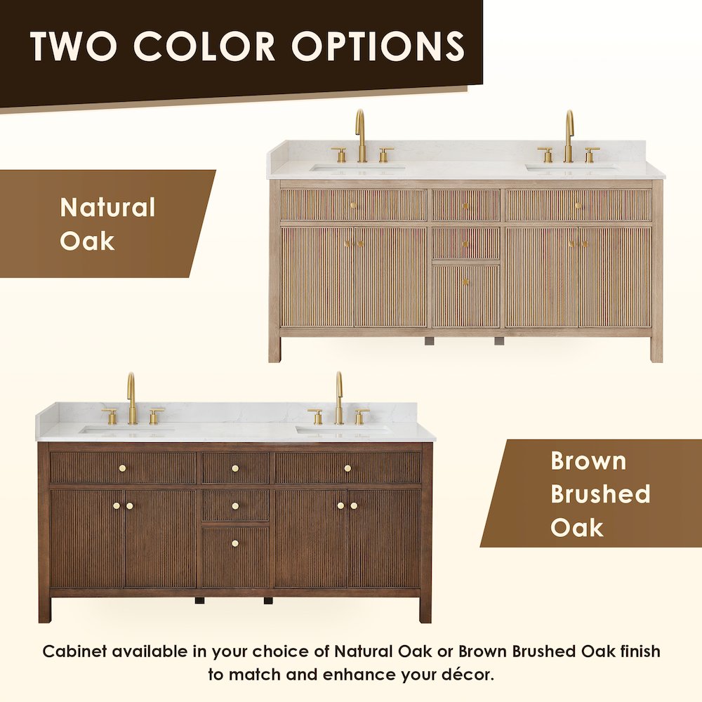 Double Bathroom Vanity in Brown Oak Grain White Engineered Stone Countertop. Picture 13