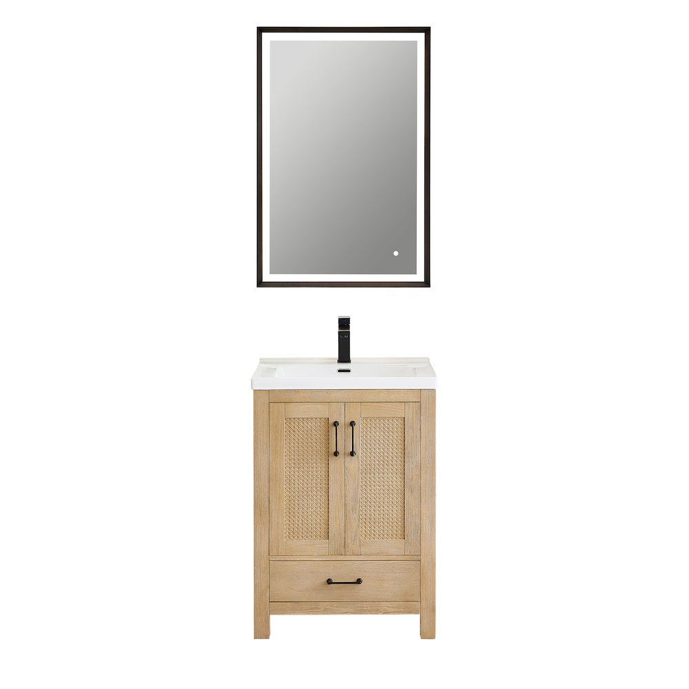 Single Bathroom Vanity in Light Brown White Ceramic Drop-in Sink. Picture 1