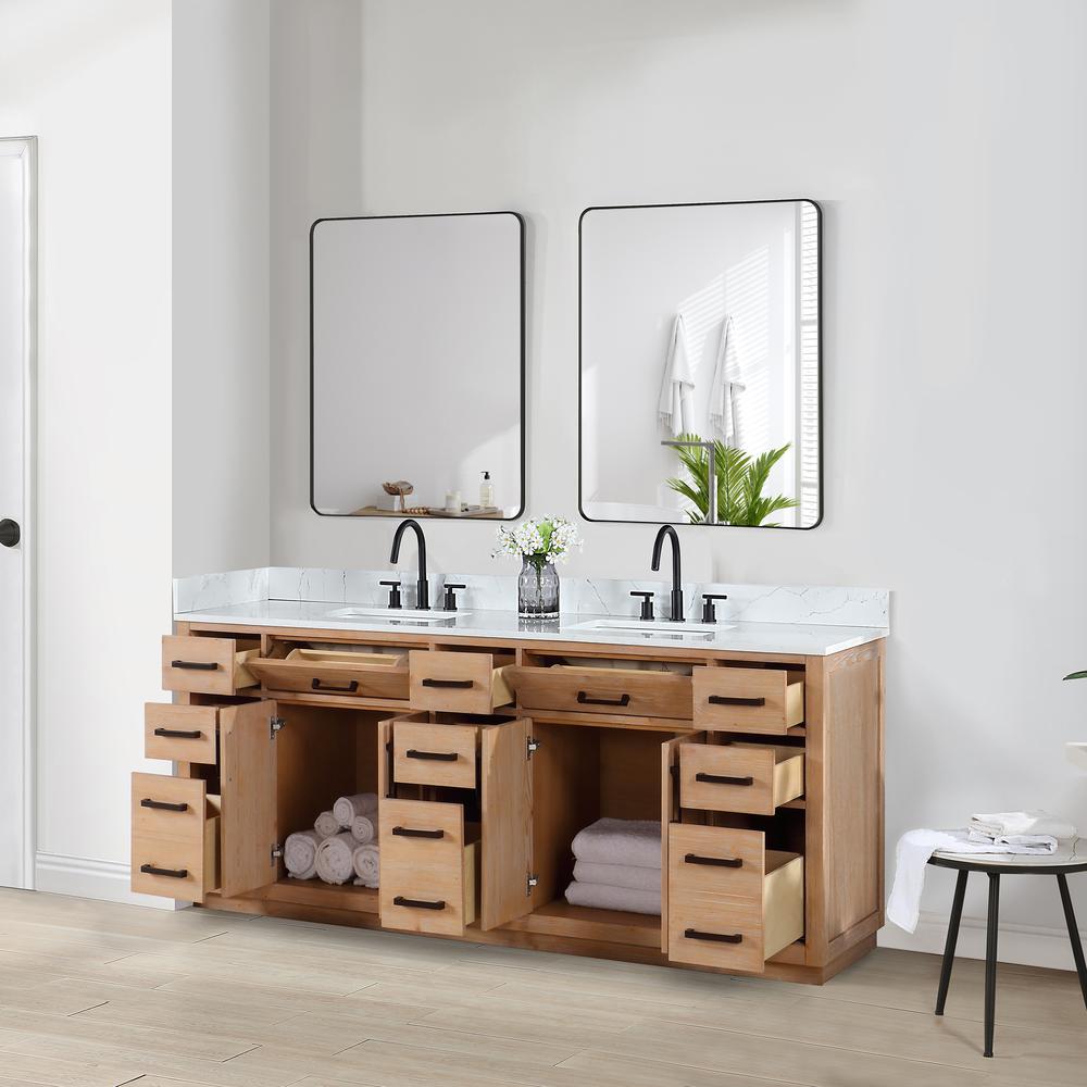 84" Double Bathroom Vanity in Light Brown with Mirror. Picture 6