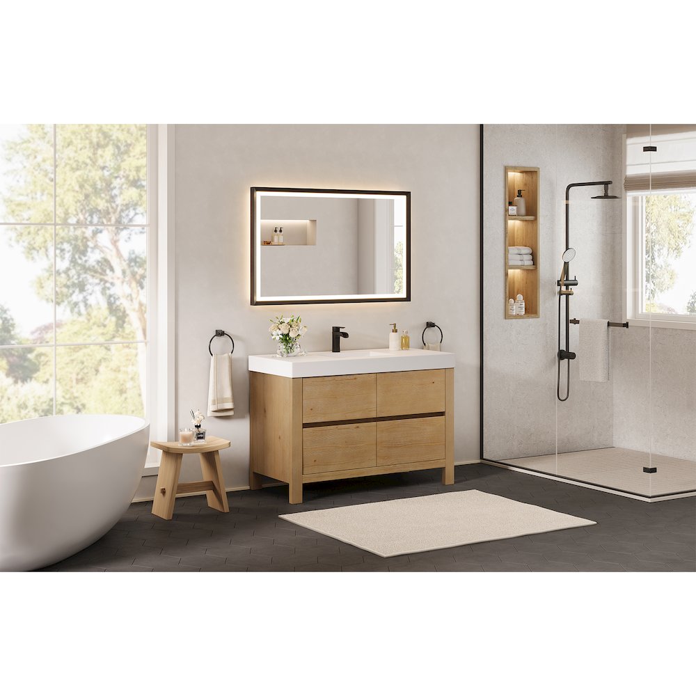 48" Single Bathroom Vanity in with White Artificial Stone Integrated Sink. Picture 14