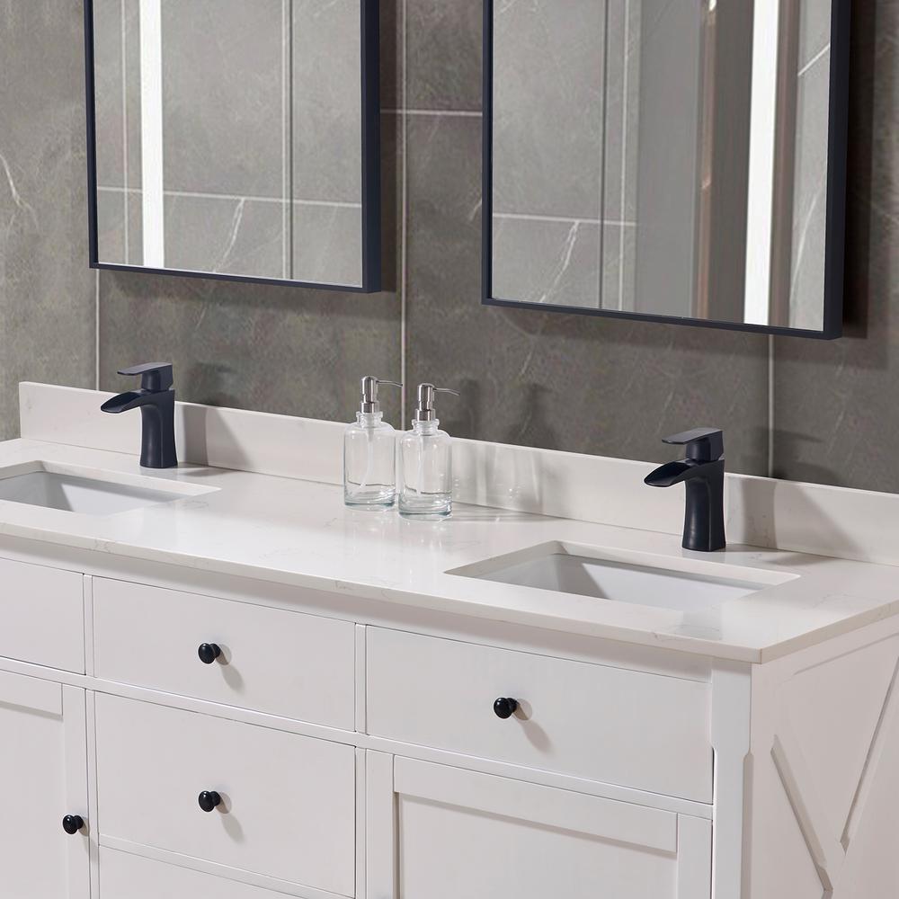 73 in. Composite Stone Vanity Top in Milano White with White Sink. Picture 5
