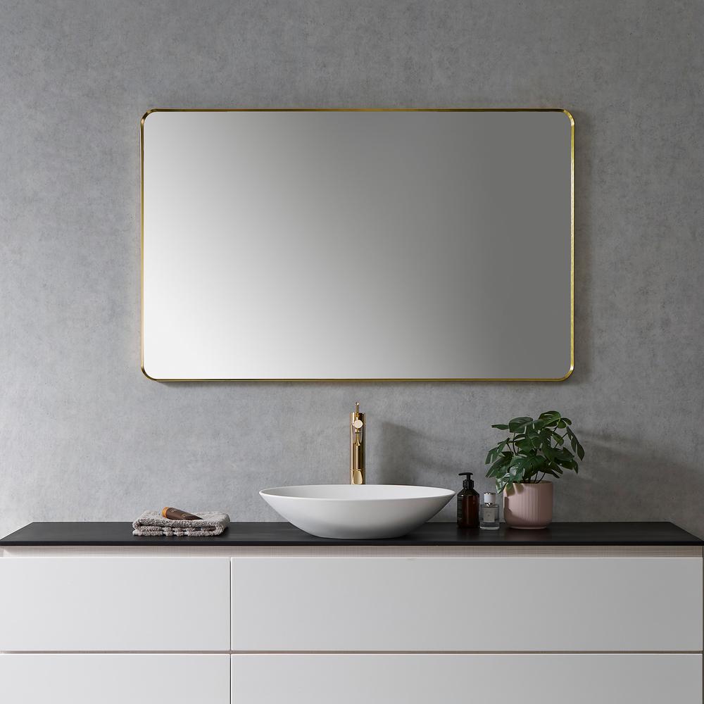 Nettuno 48" Rectangle Bathroom/Vanity Brushed Gold Aluminum Framed Wall Mirror. Picture 5