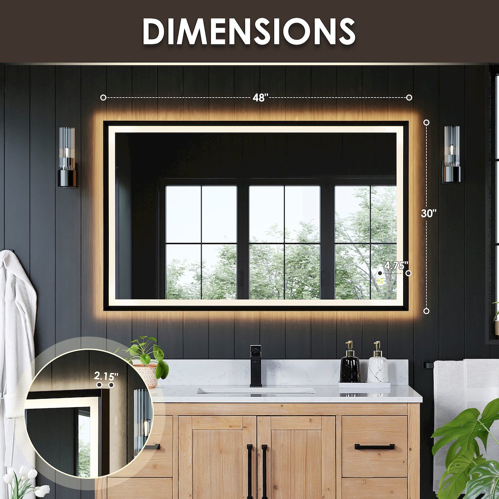48"x30" Rectangular Wall Mirror in Matte Black Aluminum Framed. Picture 16