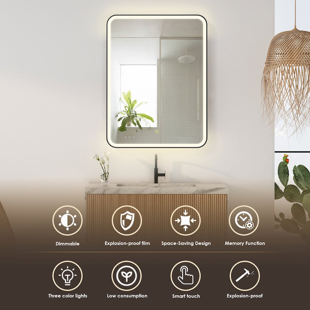 24"x32" Rectangular Bathroom Black Aluminum Mirror Medicine Cabinet. Picture 2