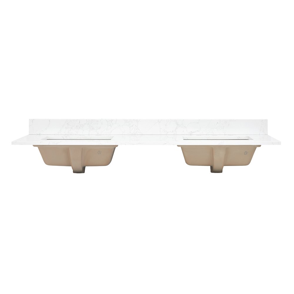 Ceres 61. in Engineered Stone Vanity Top in Grain White with Double White Sink. Picture 2