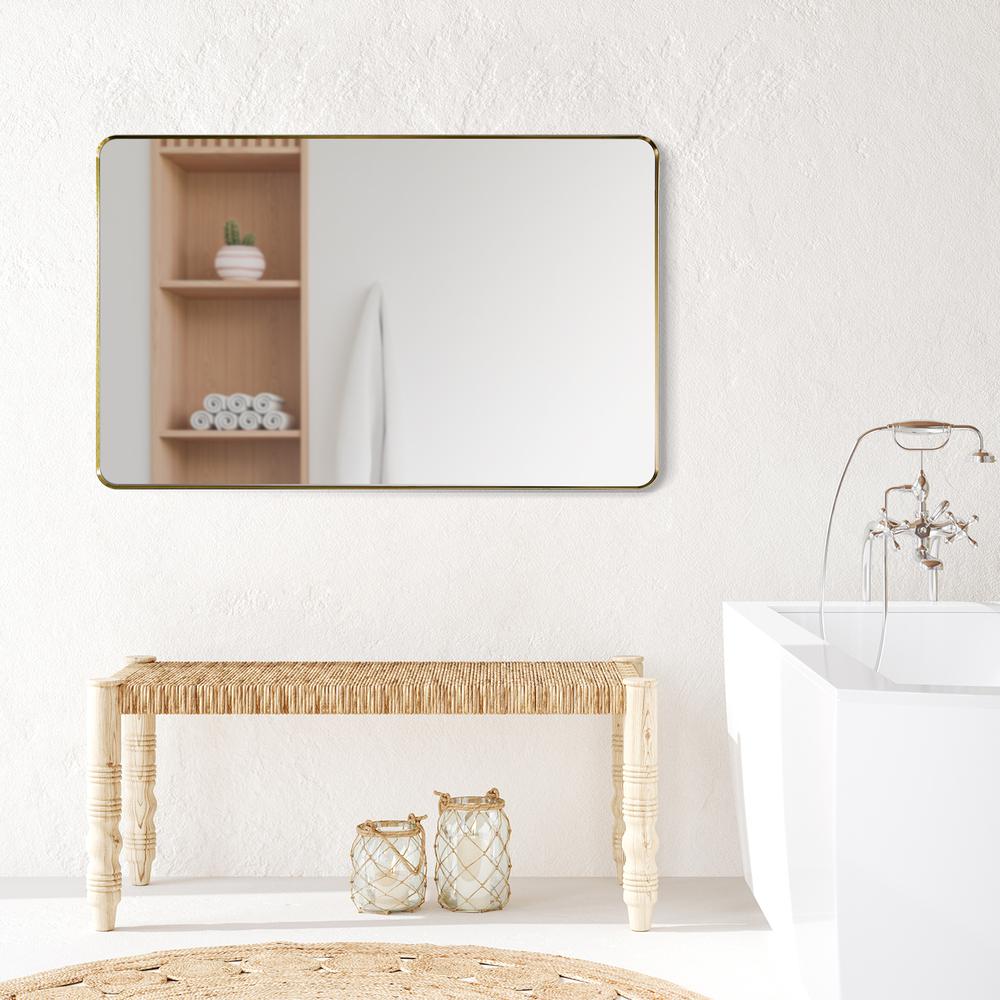 Nettuno 48" Rectangle Bathroom/Vanity Brushed Gold Aluminum Framed Wall Mirror. Picture 12