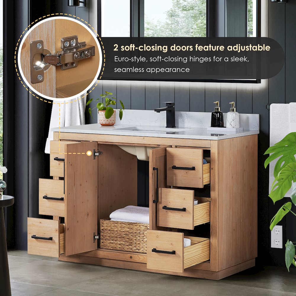 48" Single Bathroom Vanity with Grain White Countertop without Mirror. Picture 8