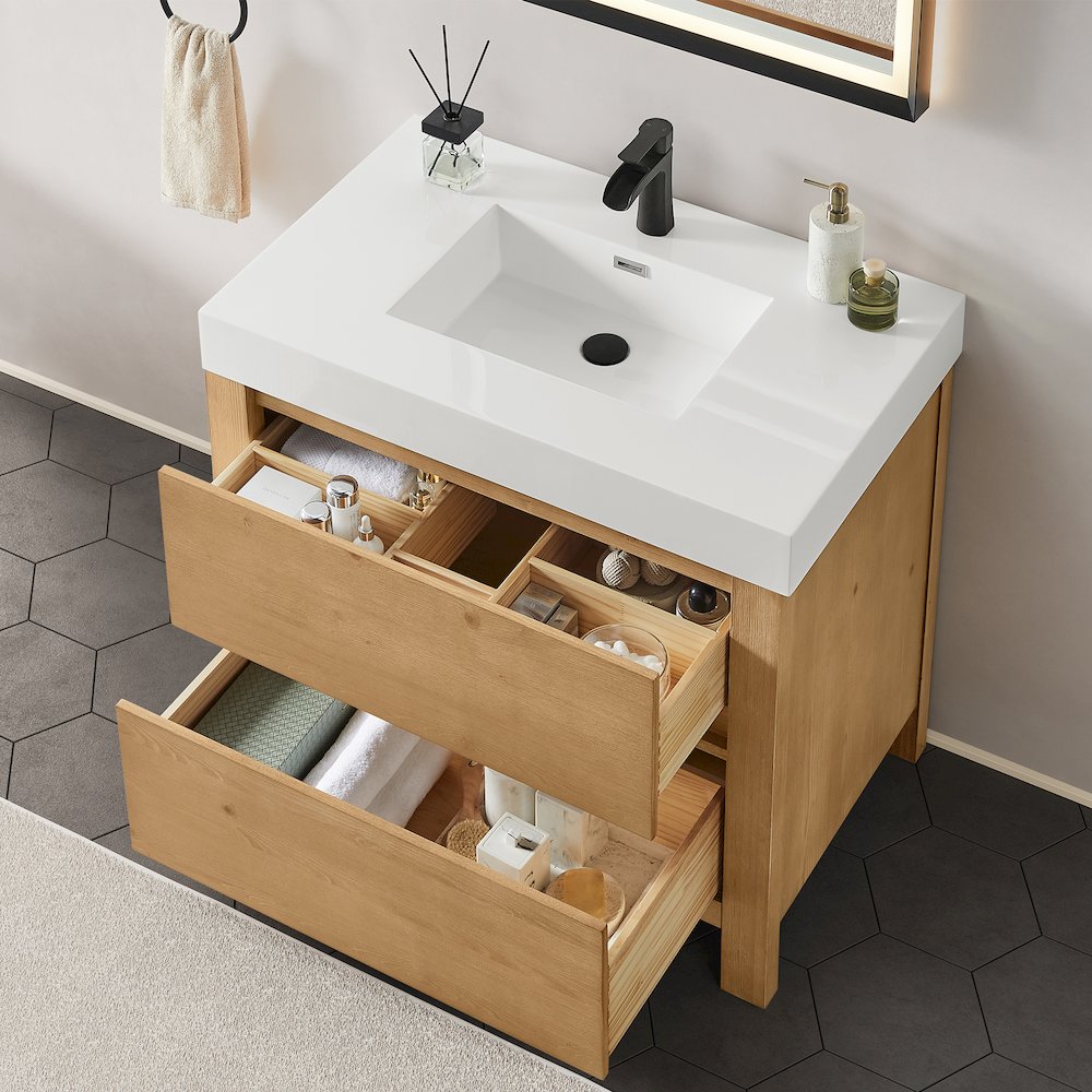 36" Single Bathroom Vanity in with White Artificial Stone Integrated Sink. Picture 5