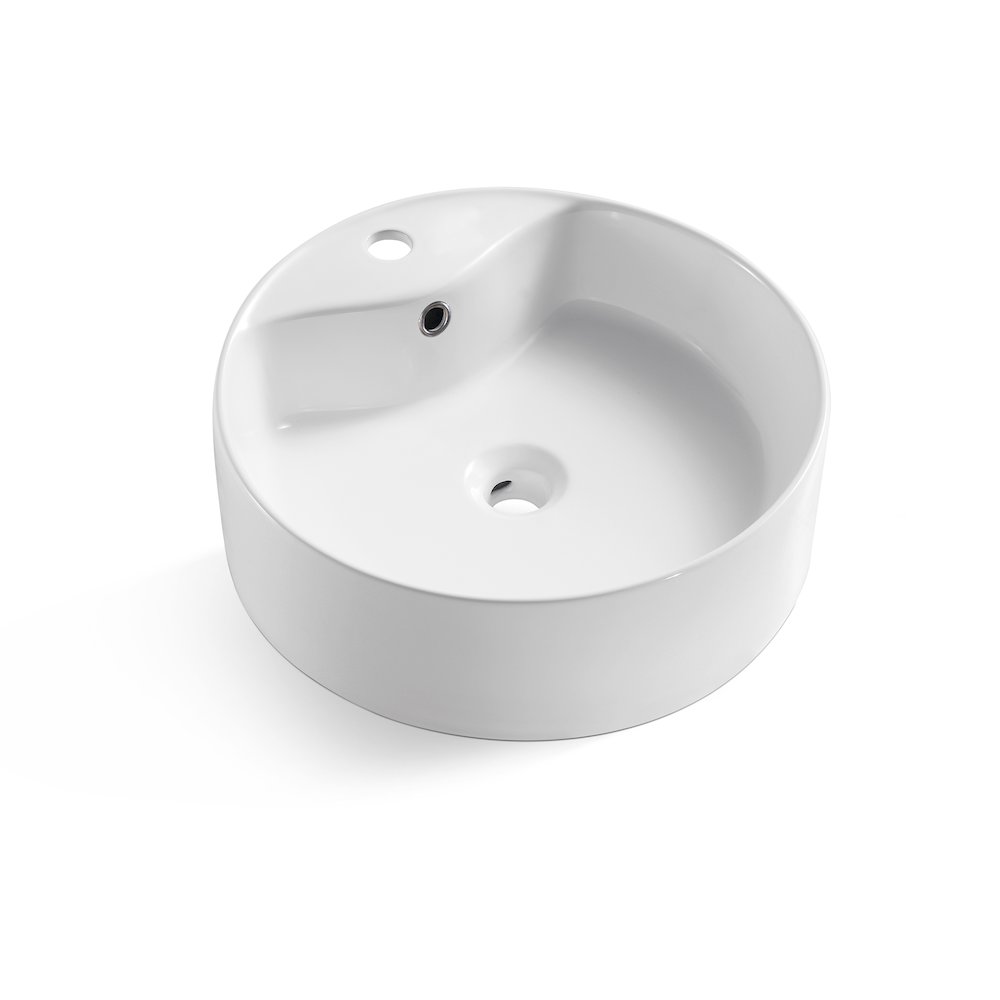 Timitra 18 in. Round White
 Finish Ceramic Vessel Bathroom Vanity Sink. Picture 1