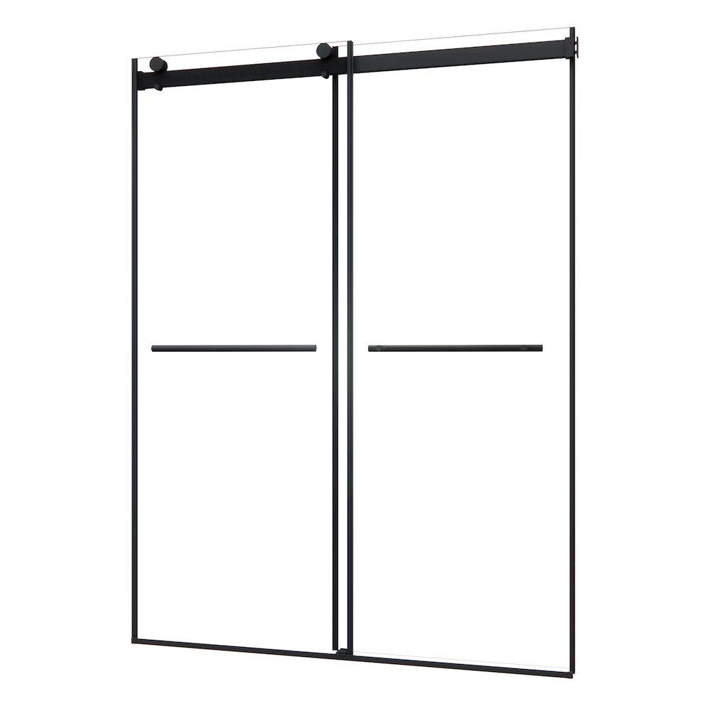 Frameless Exposed Roller Shower Door in Matte Black with Clear Glass. Picture 2