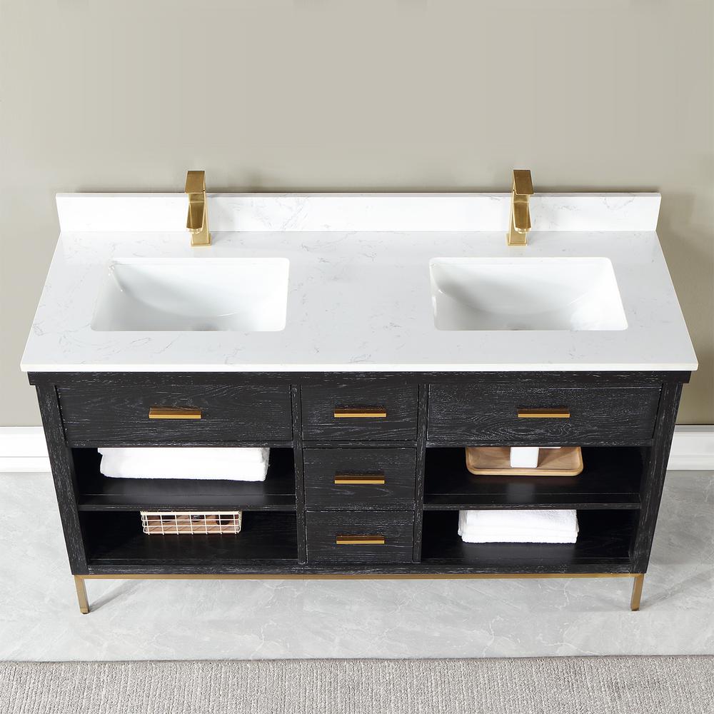 60" Double Bathroom Vanity Set in Black Oak without Mirror. Picture 6