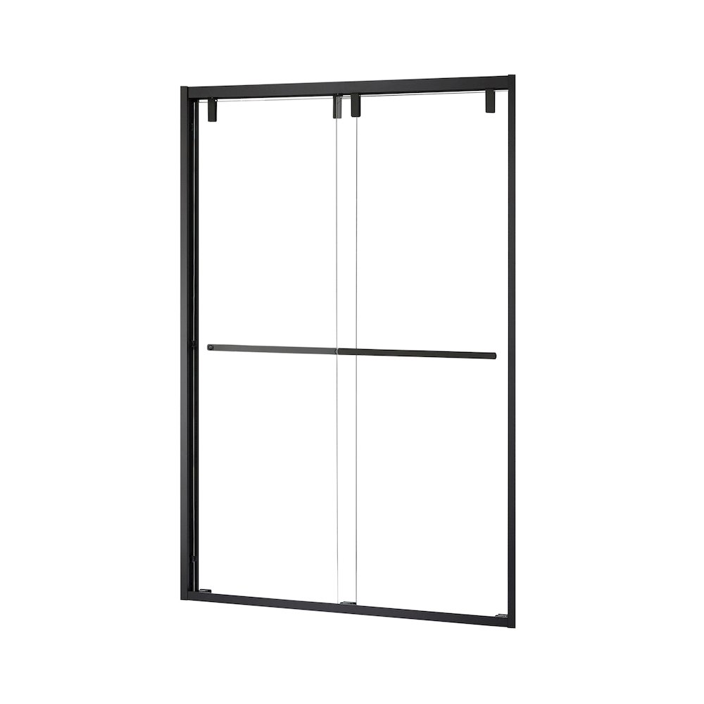 By Pass Semi Frameless Shower Door in Matte Black with Clear Glass. Picture 2