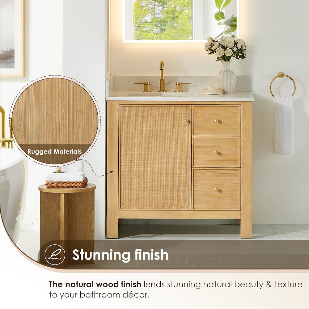 Cedar 36" Single Bathroom Vanity in Natural Wood. Picture 6