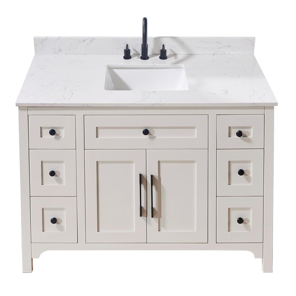 49. in Composite Stone Vanity Top in Aosta White with White Sink. Picture 4