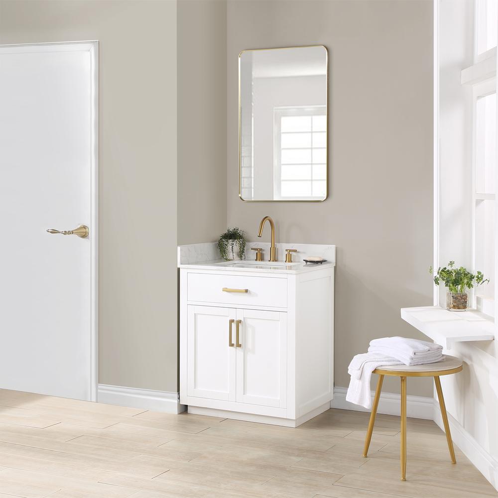30" Single Bathroom Vanity in White with Mirror. Picture 5
