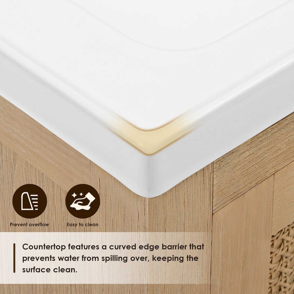 Single Bathroom Vanity in Light Brown White Ceramic Drop-in Sink. Picture 8