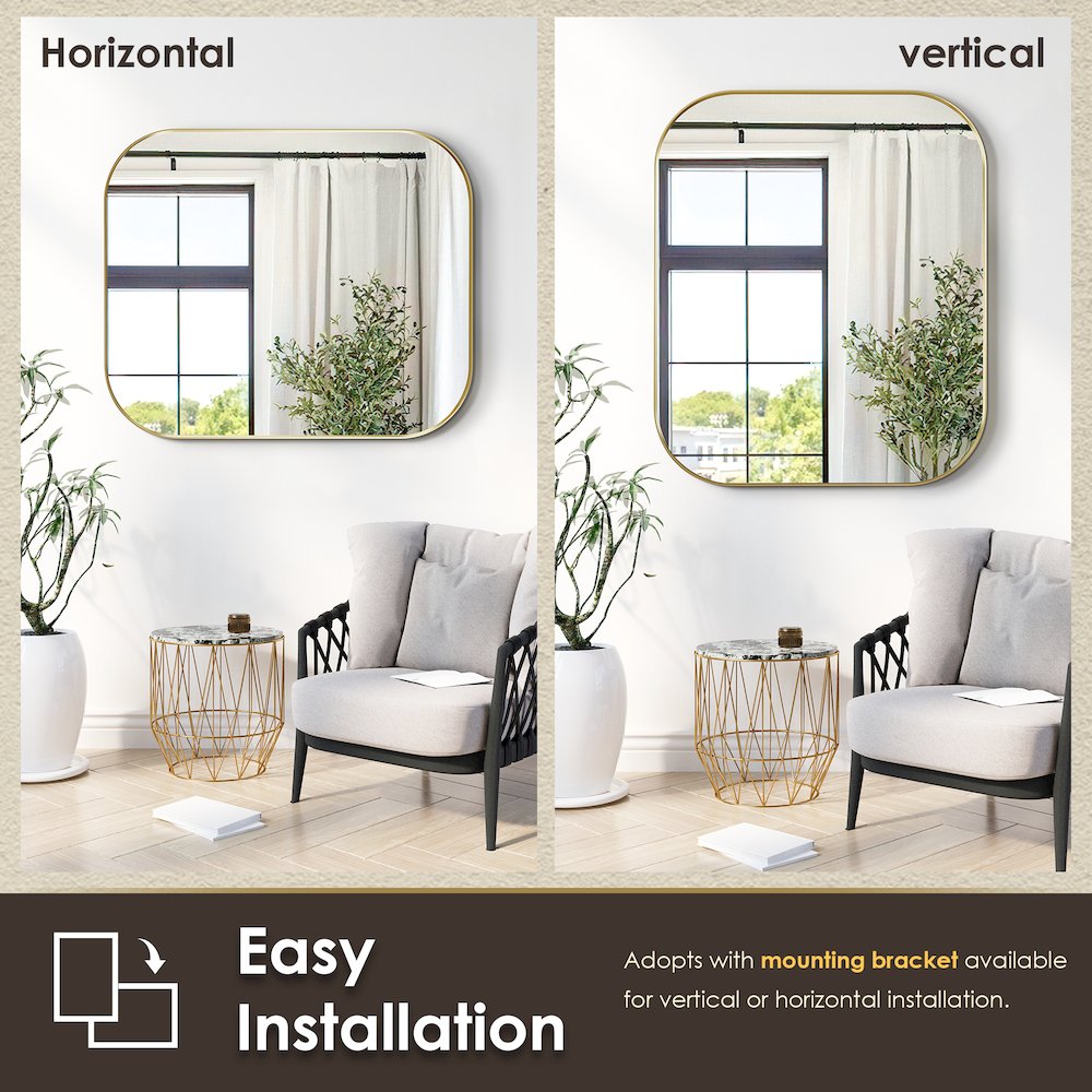 36x30" Rectangular Aluminum Framed in Brushed Gold Modern Bathroom Wall Mirror. Picture 13