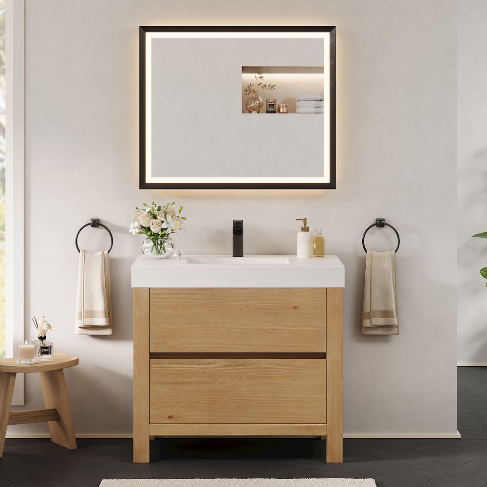 36" Single Bathroom Vanity in with White Artificial Stone Integrated Sink. Picture 2