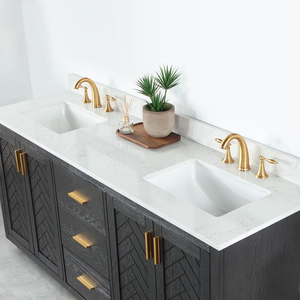 72" Double Bathroom Vanity Set in Brown Oak without Mirror. Picture 7