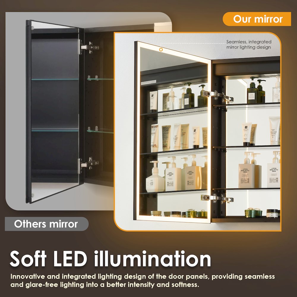 24"x32" Rectangular Bathroom Black Aluminum Mirror Medicine Cabinet. Picture 9