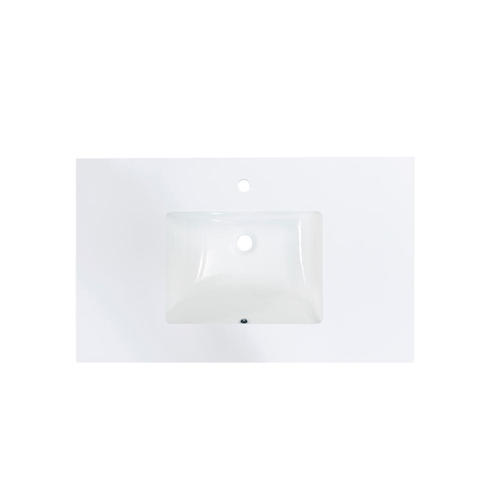 37 in. Composite Stone Vanity Top in Snow White with White Sink. Picture 3