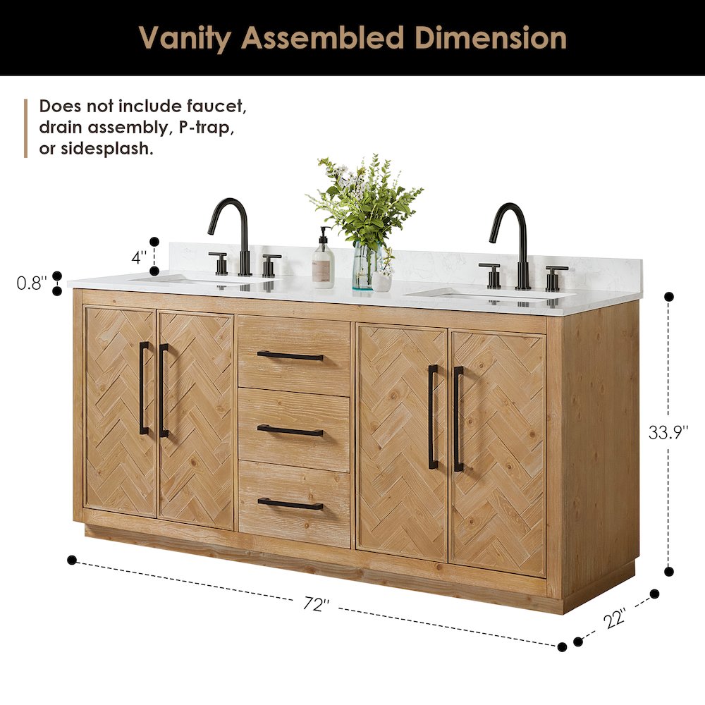 72" Double Bathroom Vanity Grain White Engineered Stone Countertop. Picture 12