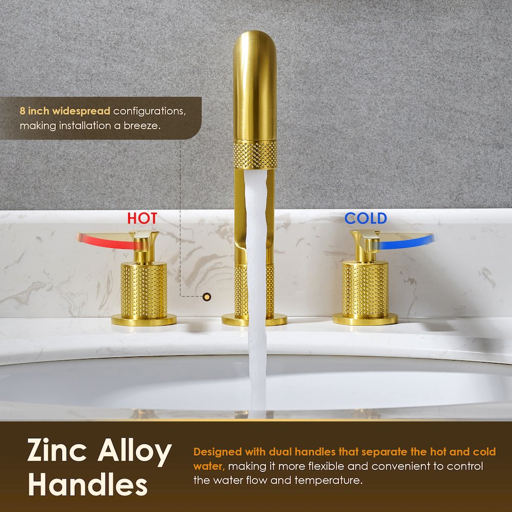 8. in Widespread 2-Handle Bathroom Faucet in Brushed Gold. Picture 13