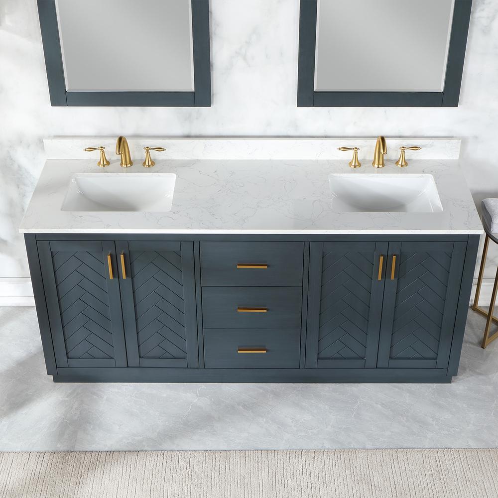 72" Double Bathroom Vanity Set in Classic Blue with Mirror. Picture 5