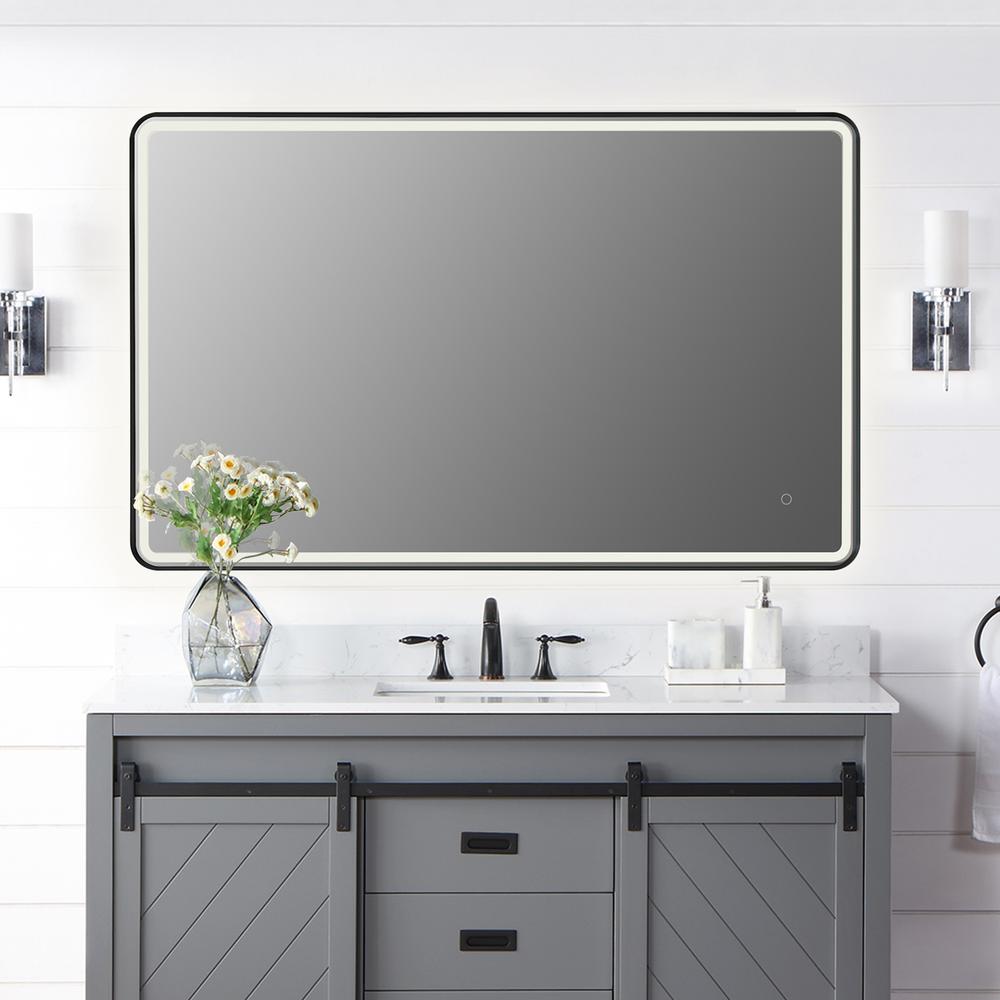 Framed in Matt Black Modern Bathroom/Vanity LED Lighted Wall Mirror. Picture 10