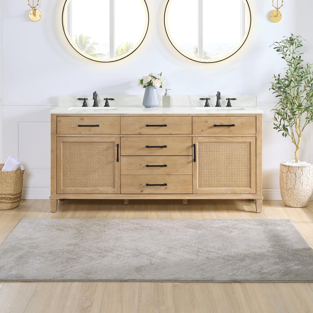 Double Bathroom Vanity in Weathered Fir with Quartz Countertop without Mirror. Picture 2