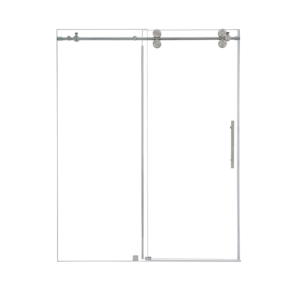 Single Sliding Frameless Shower Door in Brushed Nickel with Clear Glass. Picture 1
