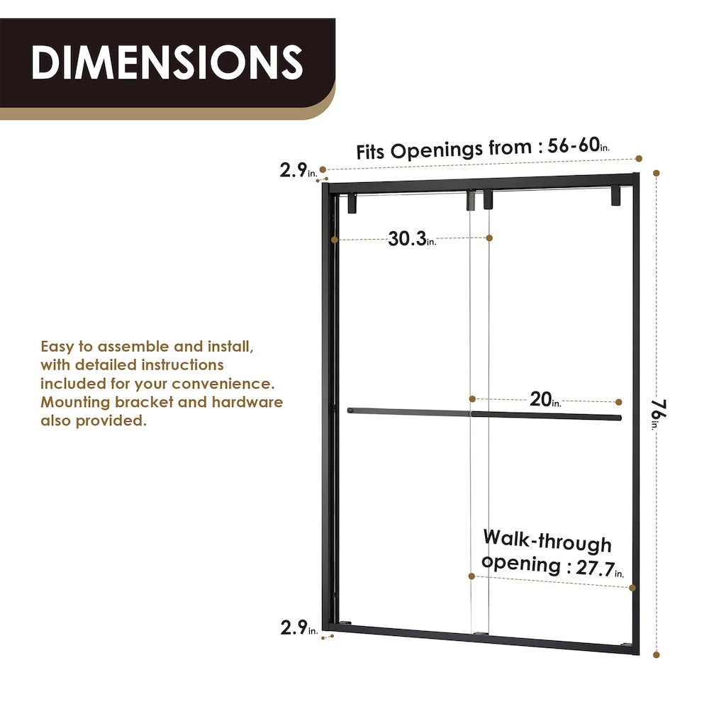 By Pass Semi Frameless Shower Door in Matte Black with Clear Glass. Picture 12