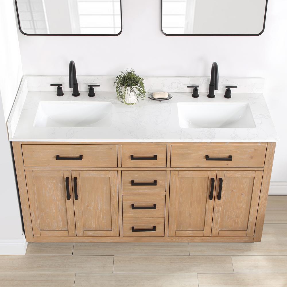 60" Double Bathroom Vanity in Light Brown with Mirror. Picture 10