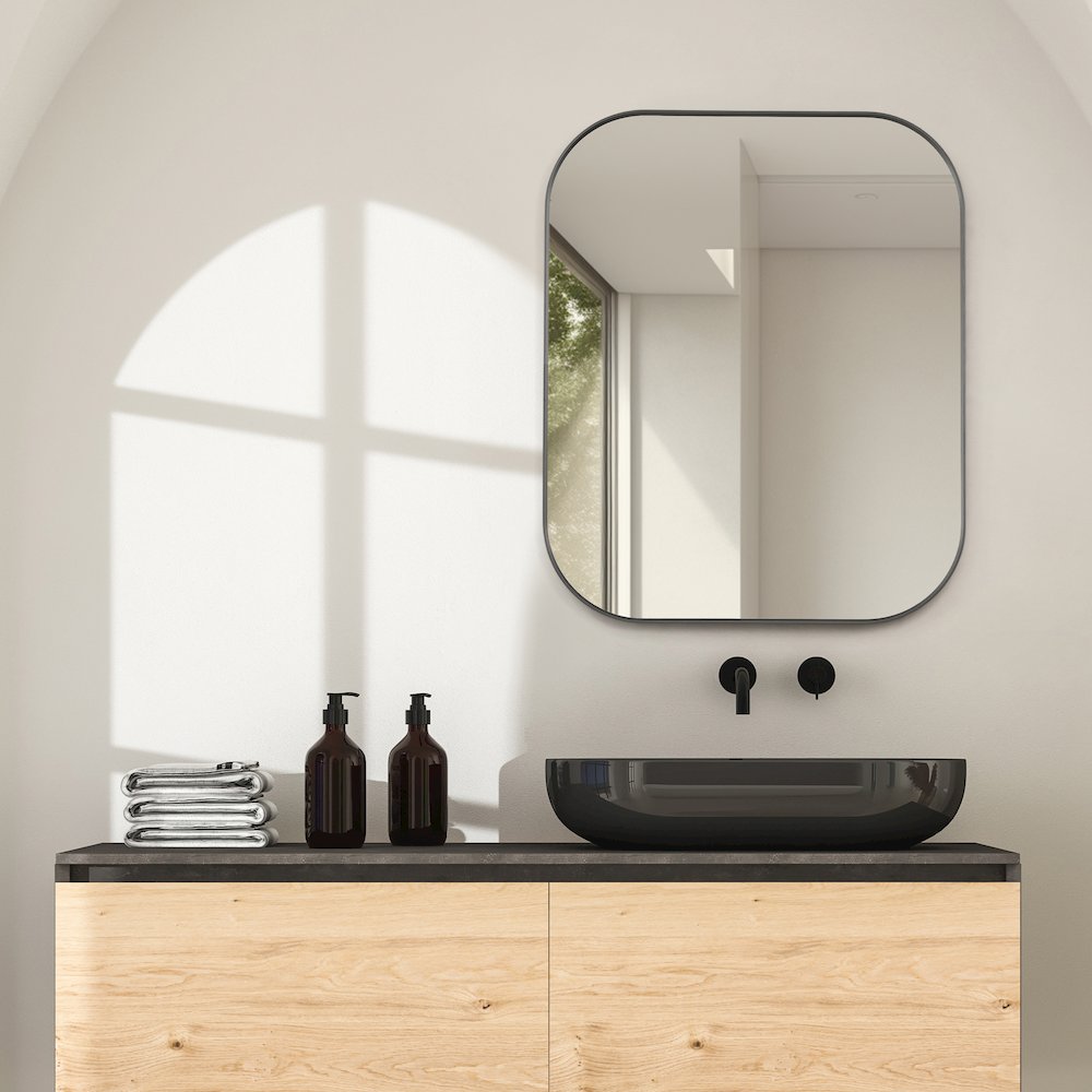 36x30" Rectangular Aluminum Framed in Gunmetal Modern Bathroom Wall Mirror. Picture 4