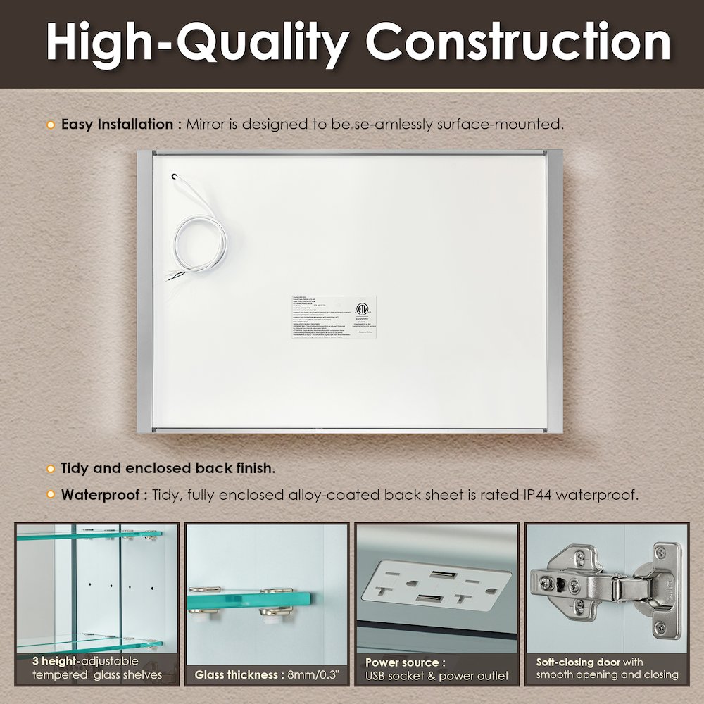 48"x32" Rectangular Bathroom Aluminum Mirror Medicine Cabinet. Picture 14