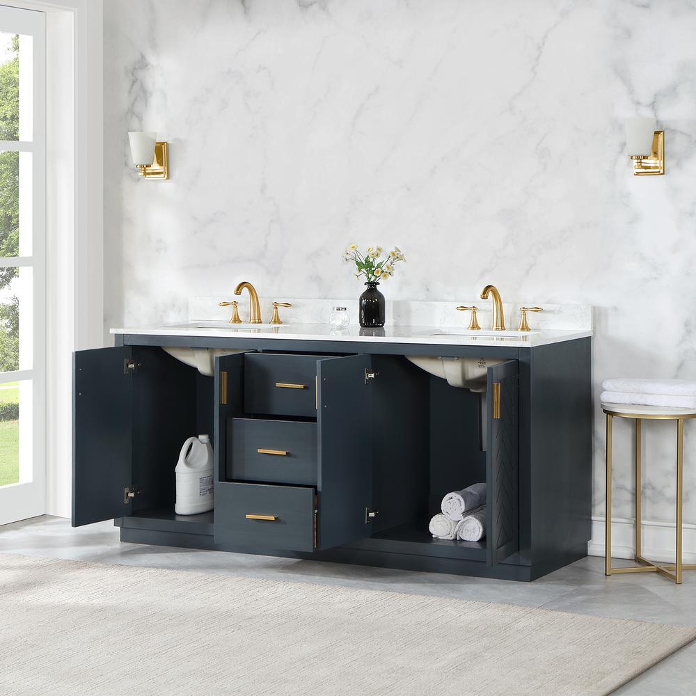72" Double Bathroom Vanity Set in Classic Blue without Mirror. Picture 5