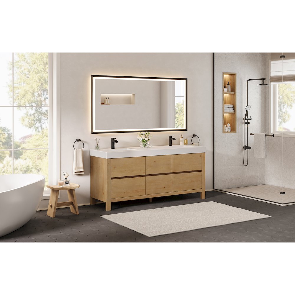 72" Double Bathroom Vanity in with White Artificial Stone Integrated Sink. Picture 13