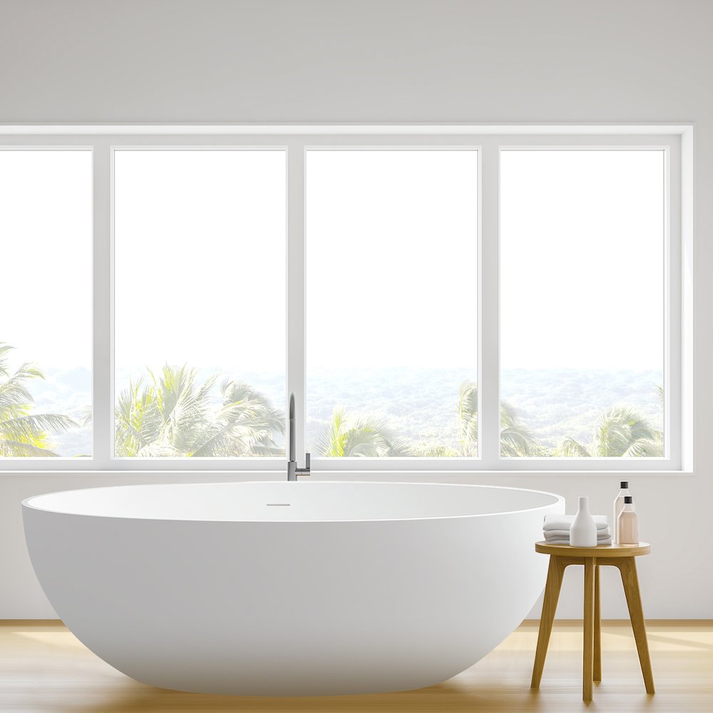 67" x 39" Solid Surface Soaking Bathtub in Matte White and Integrated Overflow. Picture 10