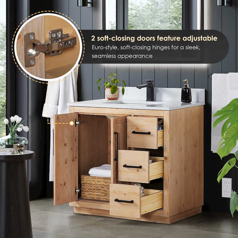 36" Single Bathroom Vanity with Grain White Countertop without Mirror. Picture 8