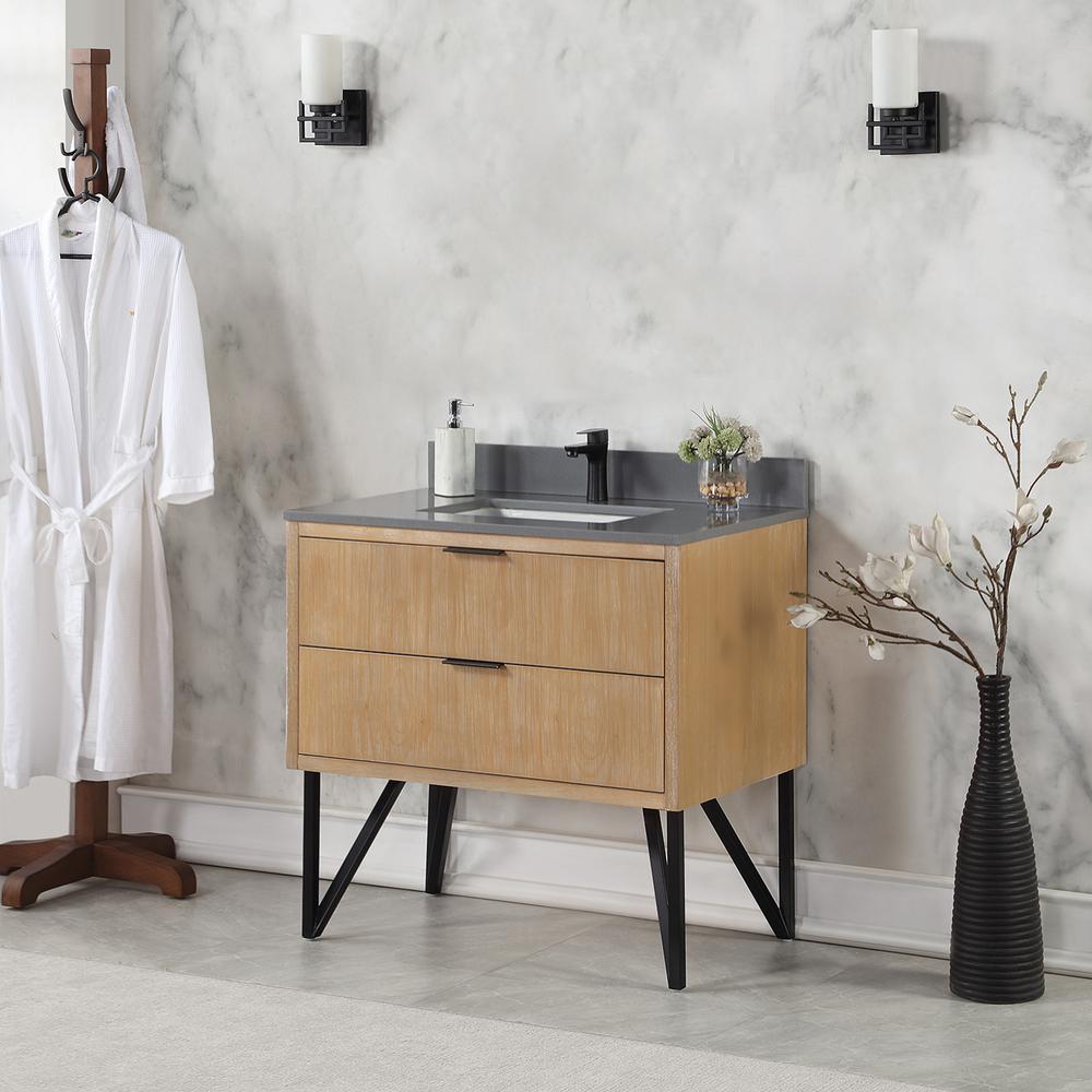 36" Single Bathroom Vanity in Weathered Pine without Mirror. Picture 4