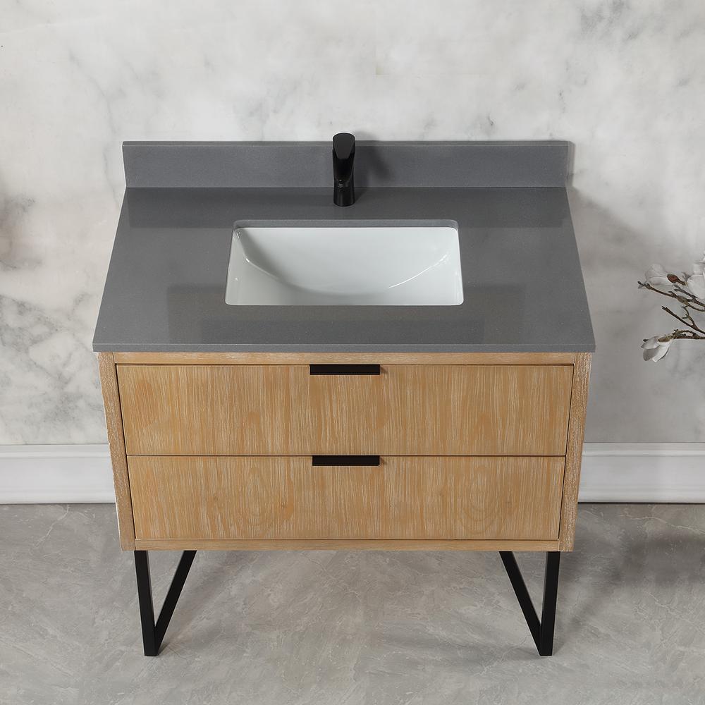 36" Single Bathroom Vanity in Weathered Pine without Mirror. Picture 6