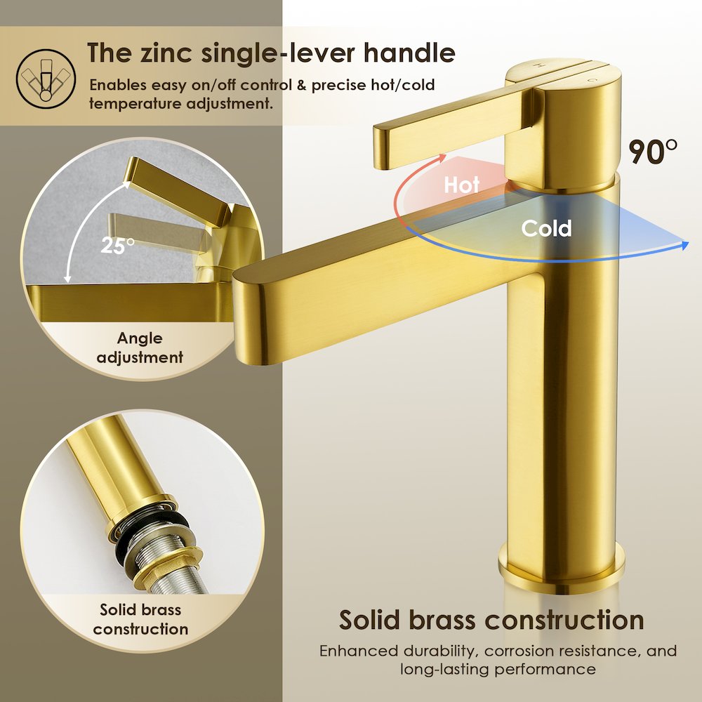 Single Hole Single-Handle Bathroom Faucet in Brushed Gold. Picture 9