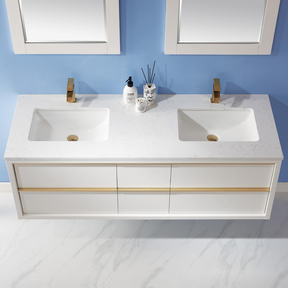 60" Double Bathroom Vanity Set in White with Mirror. Picture 7