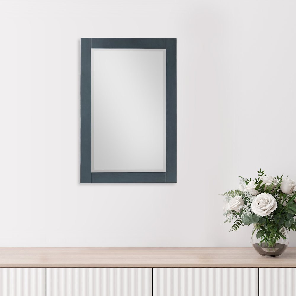 24" Rectangular Bathroom Wood Framed Wall Mirror in Classical Blue. Picture 8