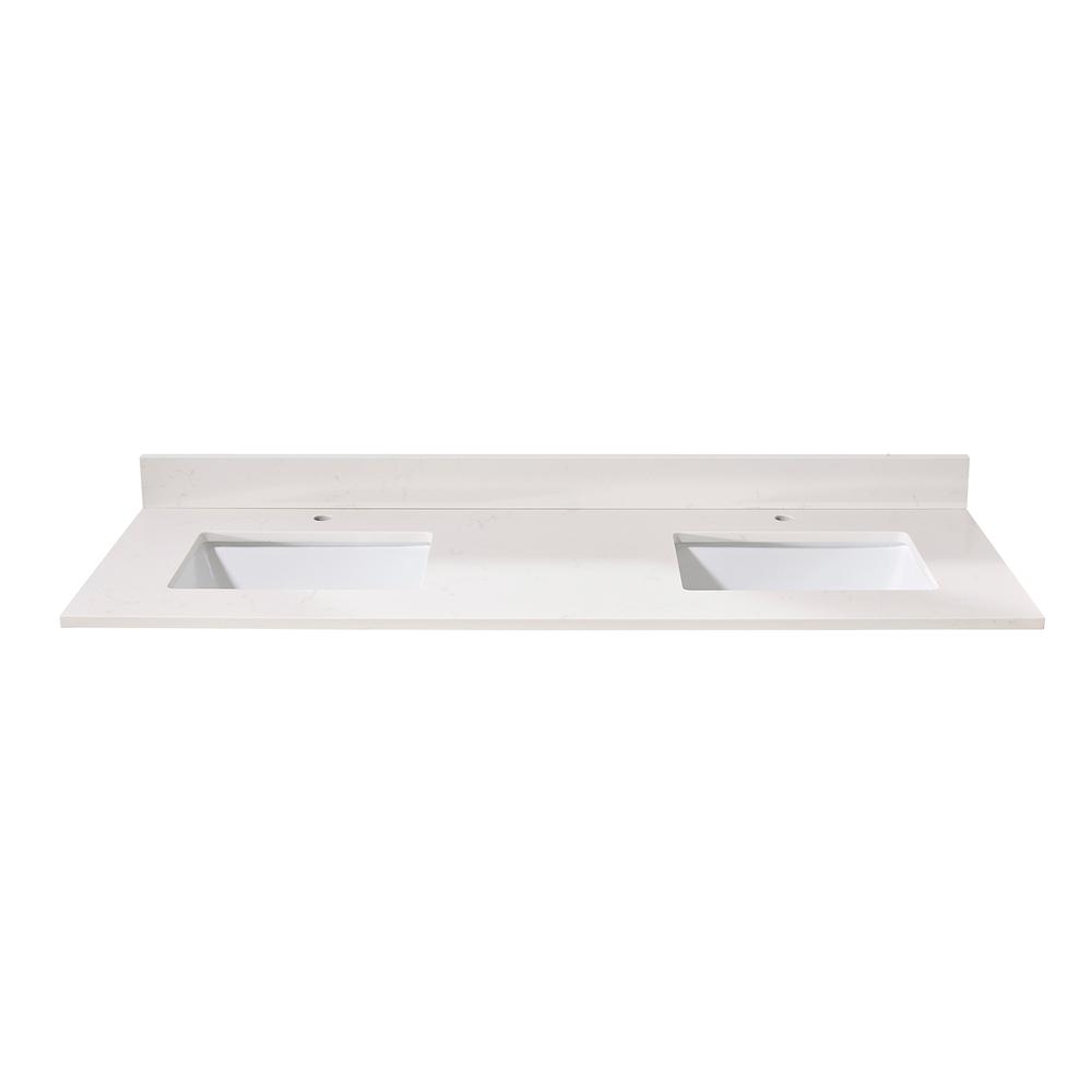 61 in. Composite Stone Vanity Top in Milano White with White Sink. Picture 1