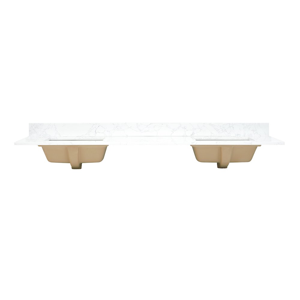 Ceres 73. in Engineered Stone Vanity Top in Grain White with Double White Sink. Picture 2