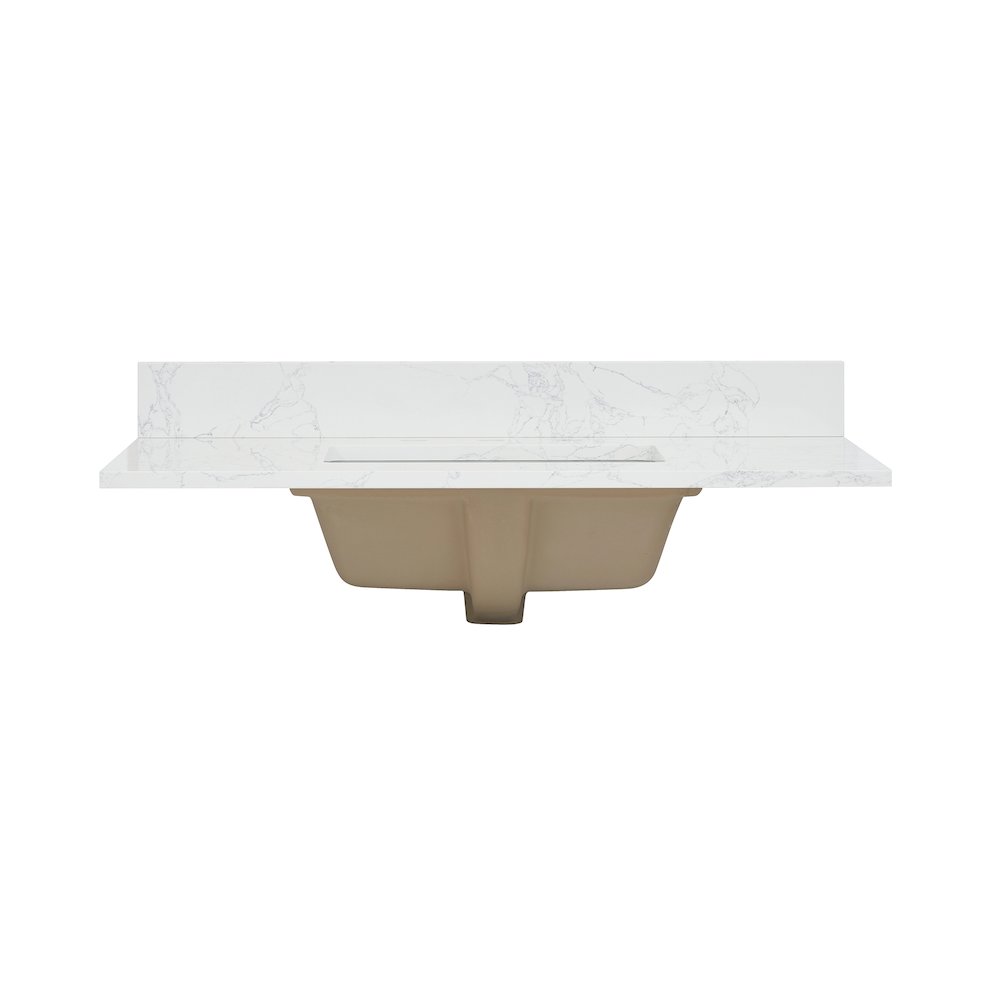 Ceres 37. in Engineered Stone Vanity Top in Grain White with Single White Sink. Picture 2