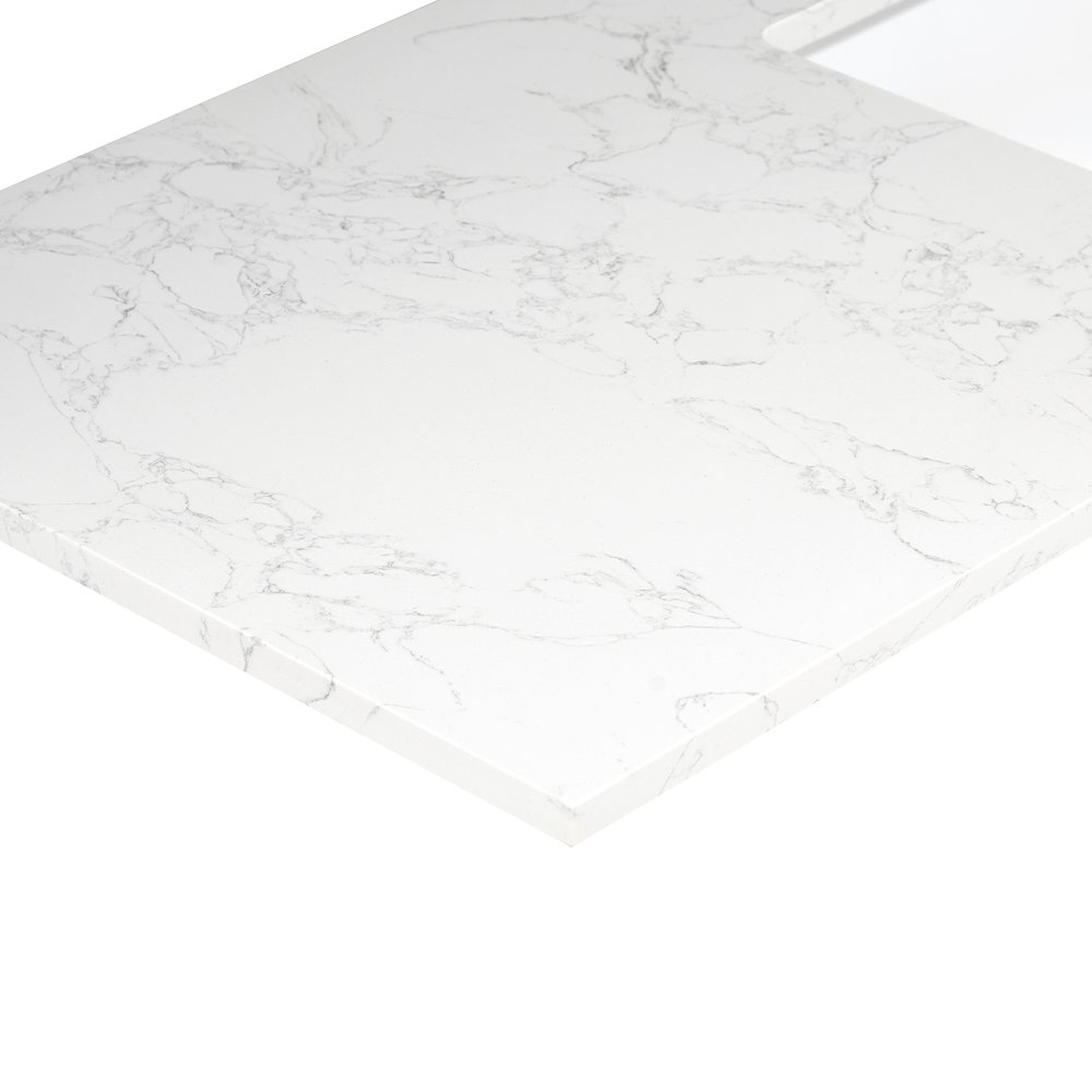 Ceres 31. in Engineered Stone Vanity Top in Grain White with Single White Sink. Picture 3