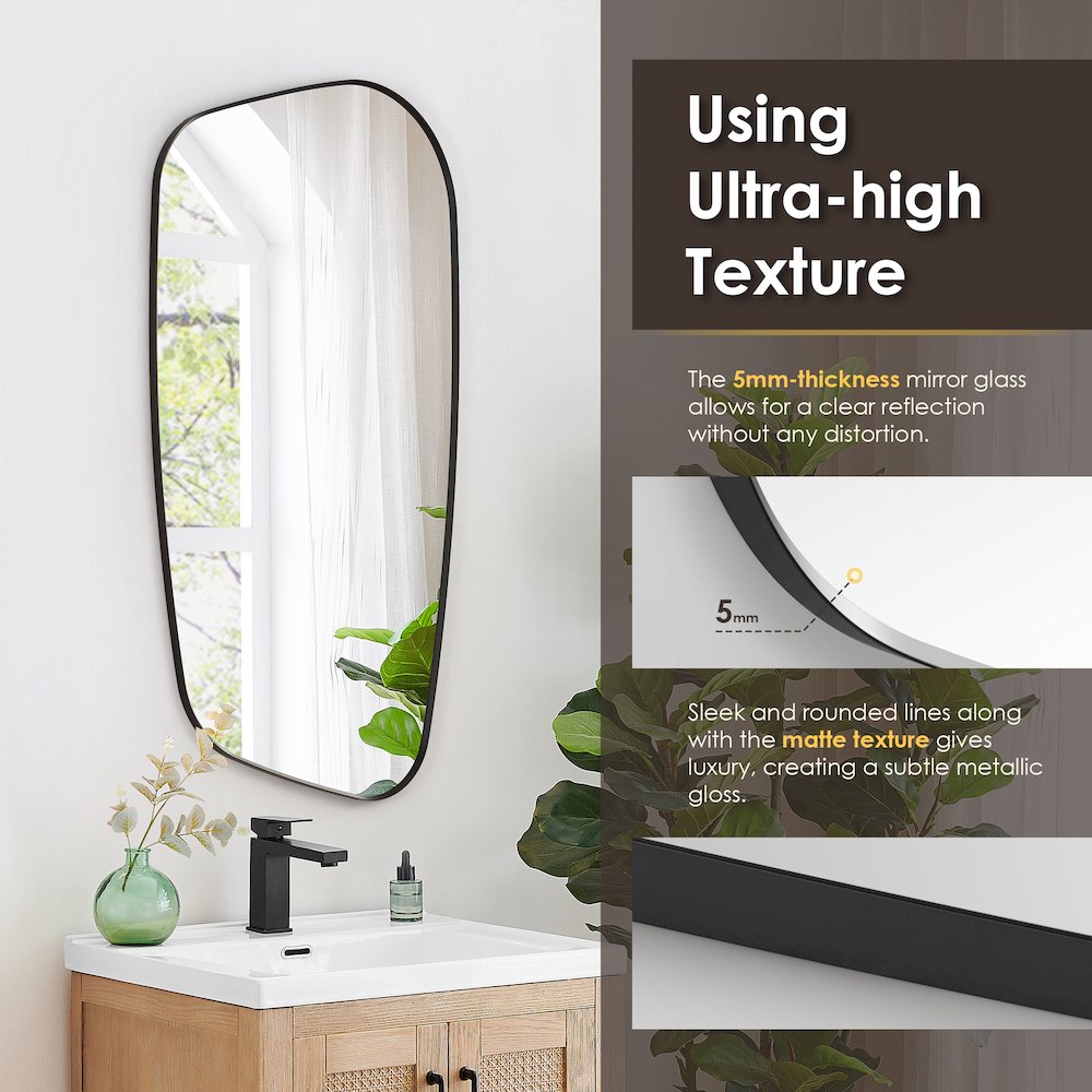 26"x48" Novelty Aluminum Framed in Matte Black Modern Bathroom Wall Mirror. Picture 9